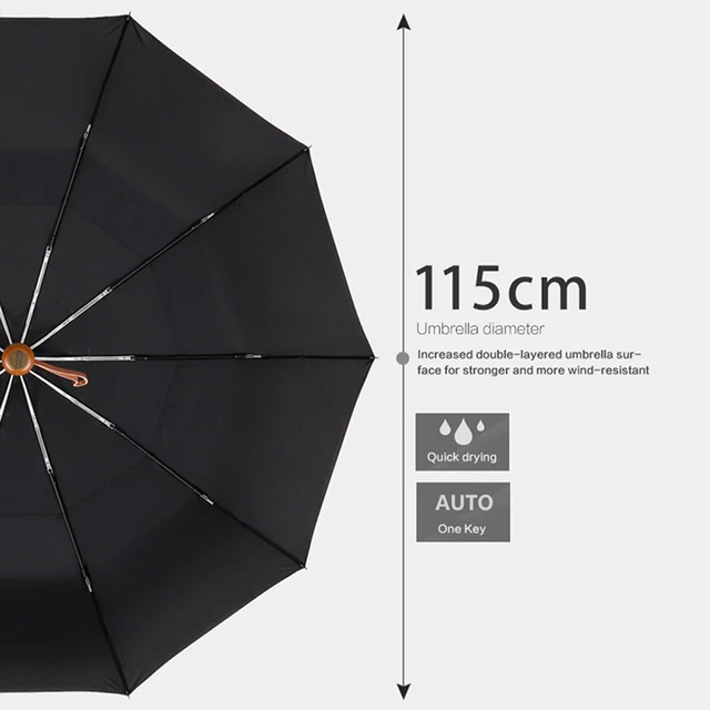 PARACHASE Big Umbrella Men Business Style 115cm Automatic Umbrella Rain Double Layer 10K Windproof Large Golf Umbrellas Wooden 4