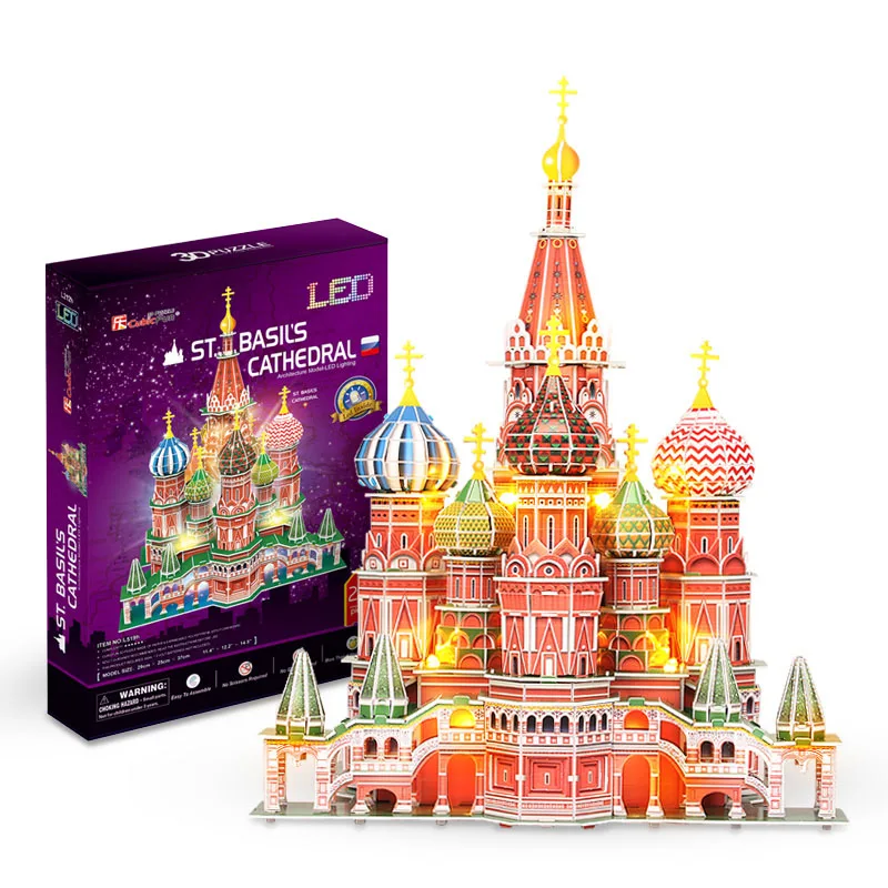 3D трехмерная головоломка красивые всемирно известные здания архитектура Пазлы DIY Развивающие игрушки подарки для детей и взрослых - Цвет: russia with led