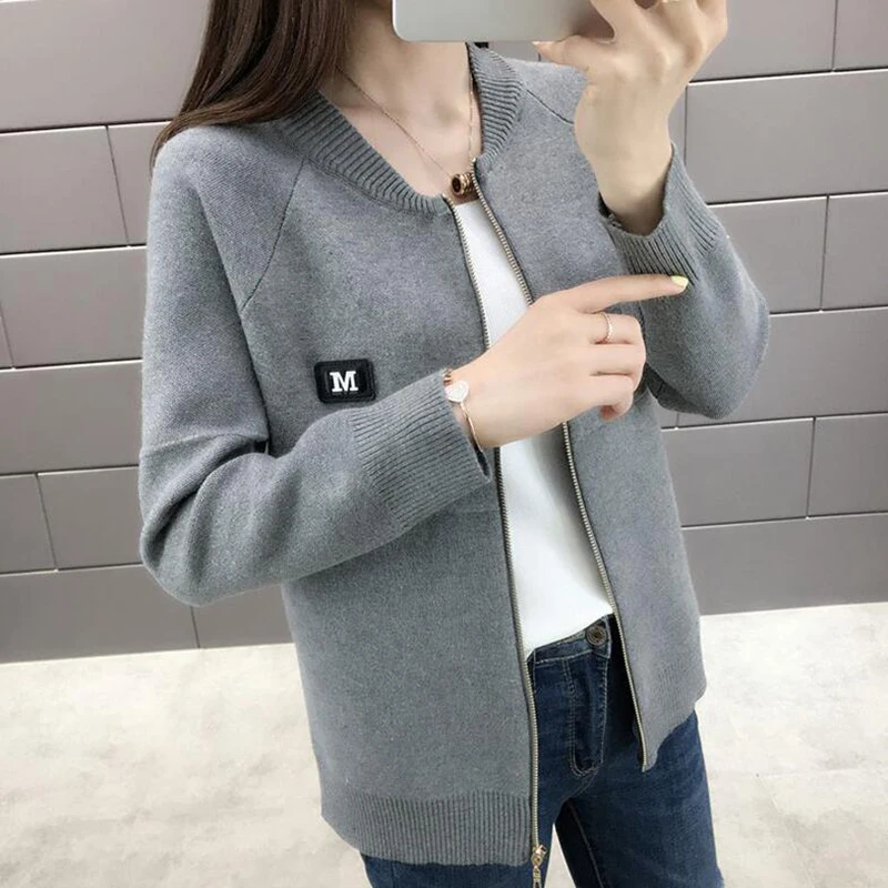 Women Cardigan Fashion Autumn Casual Long Sleeve zipper Short Knitted Sweater Coat For LADY knit Jacket Tops |
