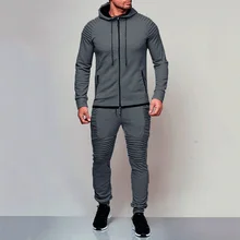 New Brand Autumn Winter 2 Pieces Sets Tracksuit Men Hooded Sweatshirt +Drawstring Pants Male Stripe Patchwork Hoodies Bigsweety