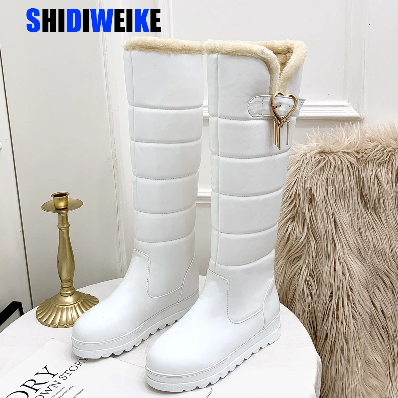 2019 botas de nieve para mujer invierno cálido plataforma de piel flecos zapatos tacones planos botas hasta la de cuero de mujer Bota Mujer zapatos g842|Botas de nieve| - AliExpress