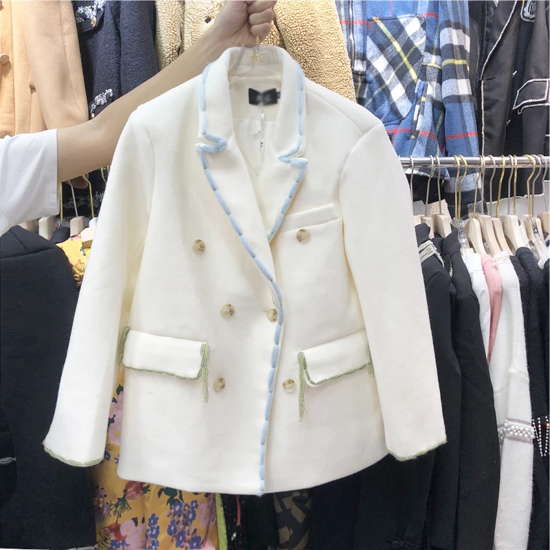

Small Fragrant Wind Woolen Suit Jacket Women's 2019 Korean New Winter Temperament Loose Double Breasted Suit Wool Coat Blazer