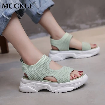

MCCKLE Women Sandals Hollow Out Woman Elastic Band Mesh Breathable Shoes Ladies Wedge Platform Women's Open Toe Summer Shoes