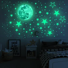 Pegatina de pared luminosa 3D, estrellas, puntos, Luna, universo, habitación de niños, decoración del hogar, calcomanía que brilla en la oscuridad, pegatinas de burbujas DIY
