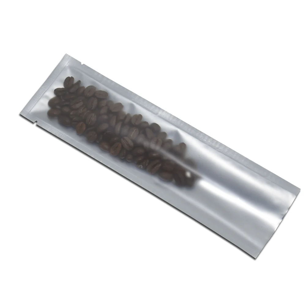 

100 Pieces 6.5*22cm Long Open Top Matte Clear Front Metallic Bags Heat Sealable Pure Aluminum Bag for Food Snacks Packaging