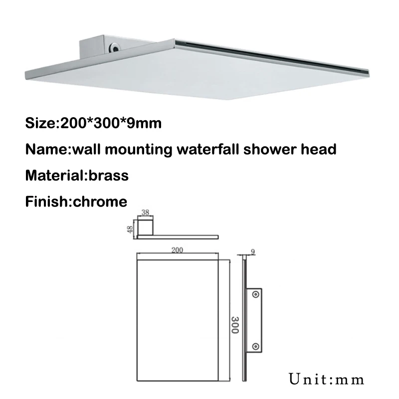 Латунь утолщаются водопад ванная душевая головка 8 дюймов* 12 дюймов душевая головка скрытый Душ хромированная отделка квадратный душ