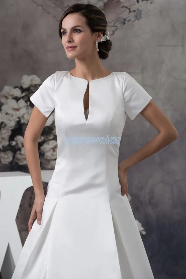 

free shipping 2016 new design custom size/color handmade flower bridal gown short sleeve train white Mother of the Bride Dresses