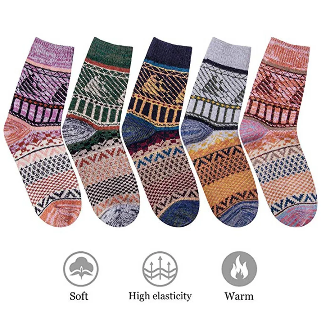 Womail Sock Ladies autumn and winter thick national style retro tube cotton socks Polyester Thick Geometric