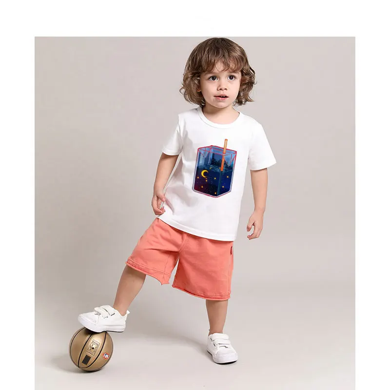 

Летние Новые футболки для мальчиков с принтом для детей, летние милые футболки для девочек с фруктами и ледяными напитками, дизайнерские Милые простые детские футболки
