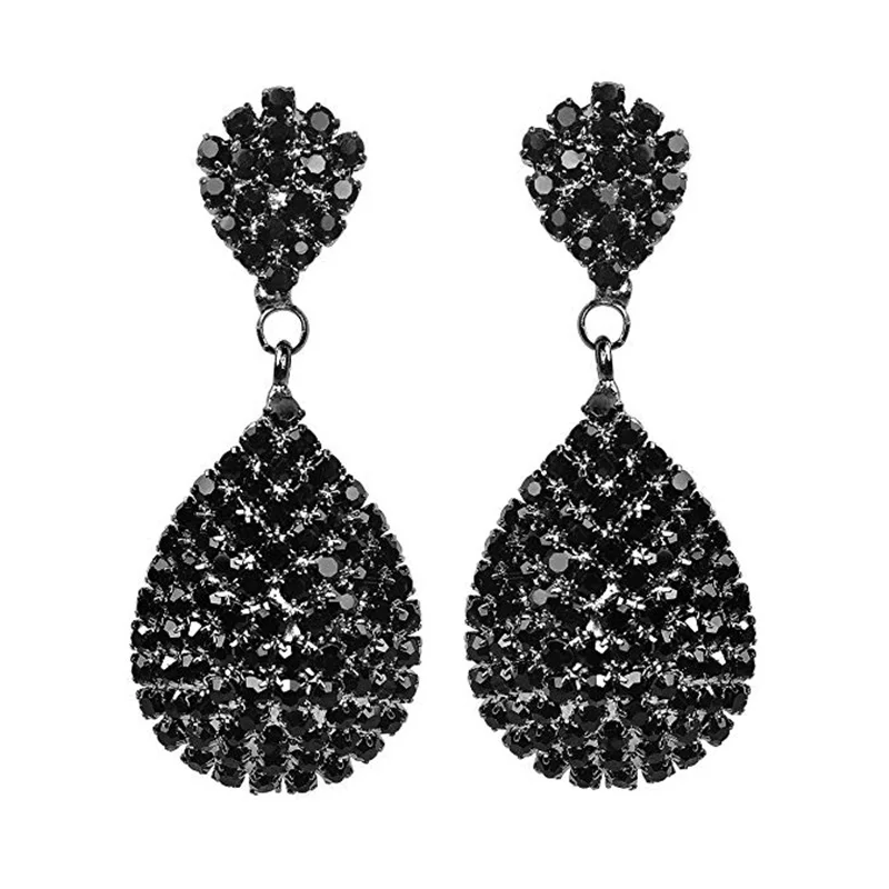 StoneFans Clip On Rhinestone Crystals Teardrop Dangle Earrings Long Statement Chandelier Drop Earrings no pierced for Women ear clip earrings clip earrings