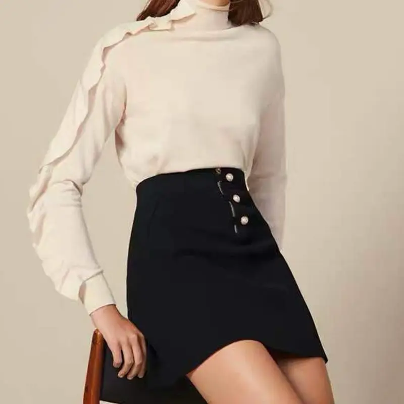 

Black Knitted Skirt 2019 Fall Office Ladies Mini Skirts