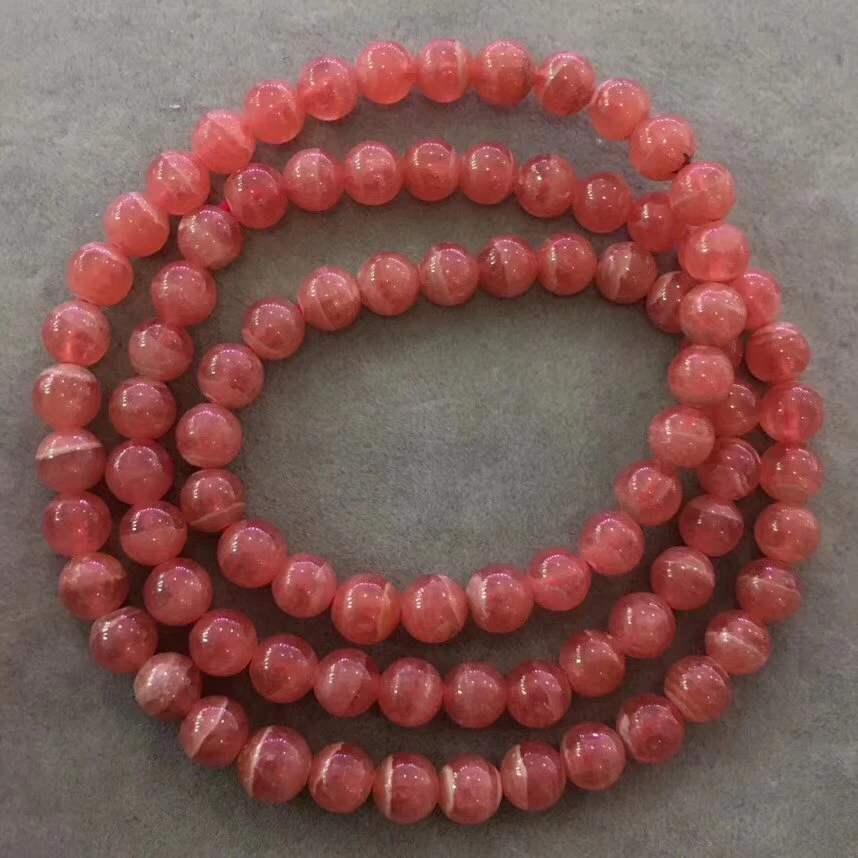 

Certificate Natural Red Ice Rhodochrosite Gemstone Round Beads 3 Laps Bracelet Necklace Lady Fashion Crystal 6mm AAAAA