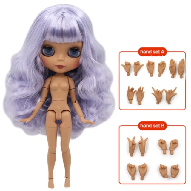 ICY 1/6 Blyth Кукла № 6005/1049 фиолетовые смешанные волосы с белой/темной кожей обнаженной куклы, индивидуальные матовые лица сустава тела - Цвет: hand set  AB