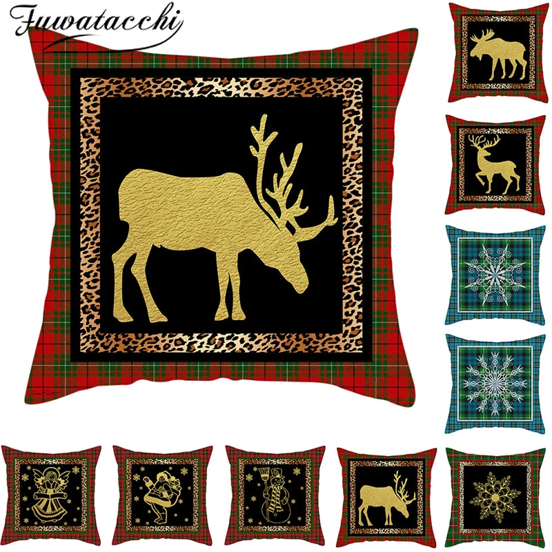 

Fuwatacchi Scottish Tartan Pattern Cushion Covers Christmas Pillow Cover Snow Pillowcase Cover Decorative Sofa Cushions 45*45