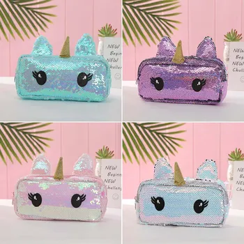 

Sequin Unicorn Pencil Case Rainbow Student Simple Mermaid Sequin Pencil Case Kids Plush Pencil Case For School Korean Glitter
