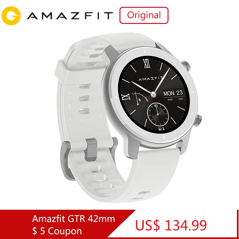 Глобальная версия, Новые смарт-часы Amazfit GTR 42 мм, 5ATM, умные часы, 12 дней, батарея, управление музыкой, для Xiaomi, Android, IOS