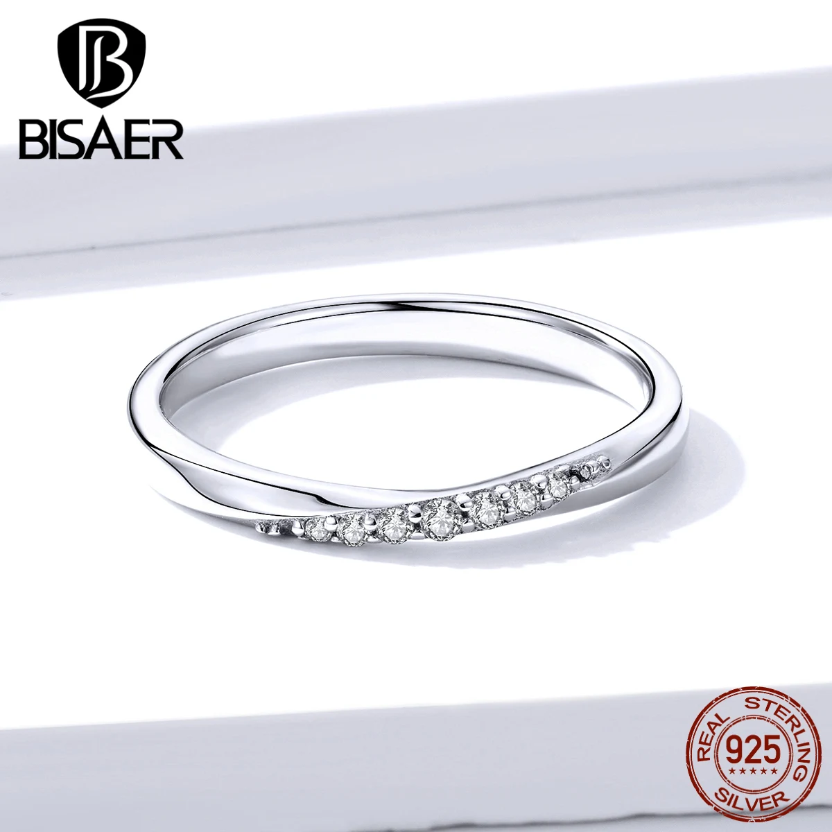 Простые Кольца BISAER,, 925 пробы, серебро, прозрачный крест, кубический циркон, кольца на палец для женщин, ювелирные изделия из стерлингового серебра EFR095