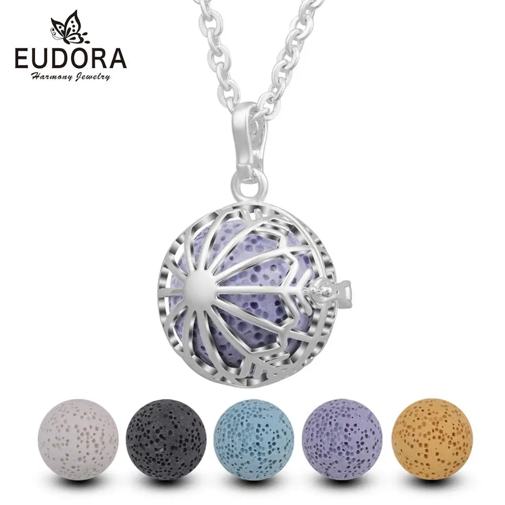 

EUDORA Silver snowflake Round hollow cage Pendant fit Lava Balls or Chime ball Aromatherapy Essential Oil Diffuser Necklace H247