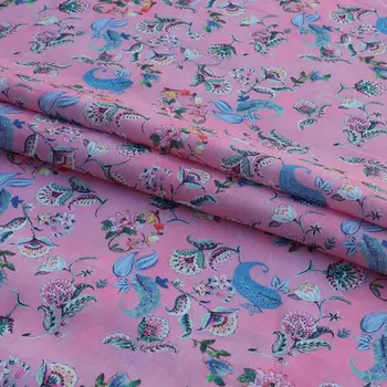 

High end ramie fabric Flower cluster printing patchwork Dress short sleeve Robe sewing
