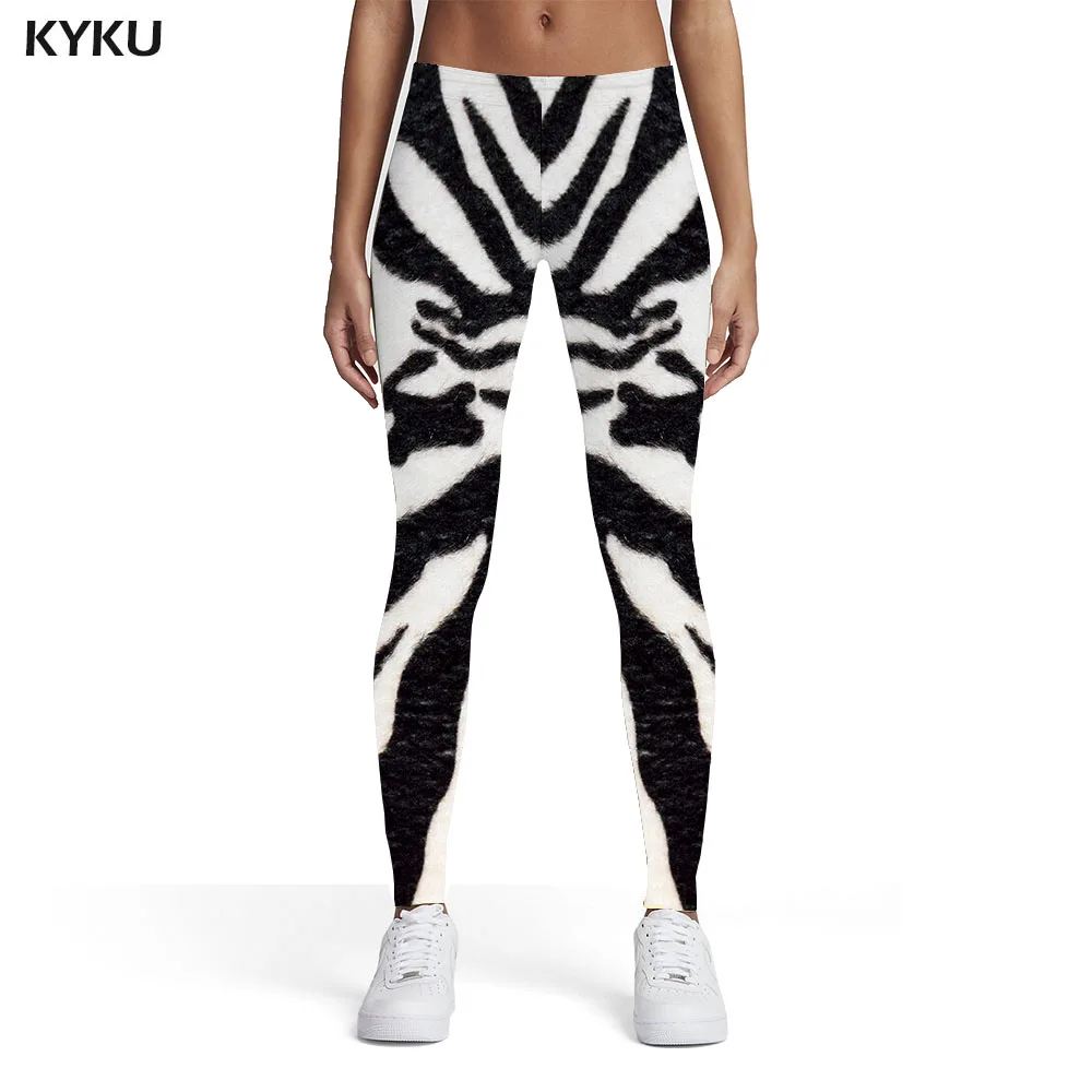 KYKU Black And White Leggings Women Leopard Printed pants Zebra Elastic Art Leggins Womens Leggings Pants Fitness Bodybuilding lululemon align leggings