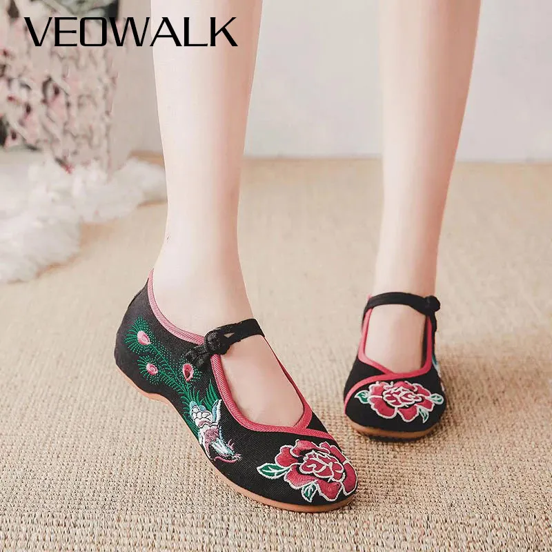 Veowalk/Женская обувь в винтажном стиле с вышивкой павлина Женские парусиновые