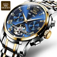 

OLEVS Top Brand Men Watch Automatic mechanical watch Dress Luxury moon phaseTourbillon Wristwatch Gifts for Male Black wacth