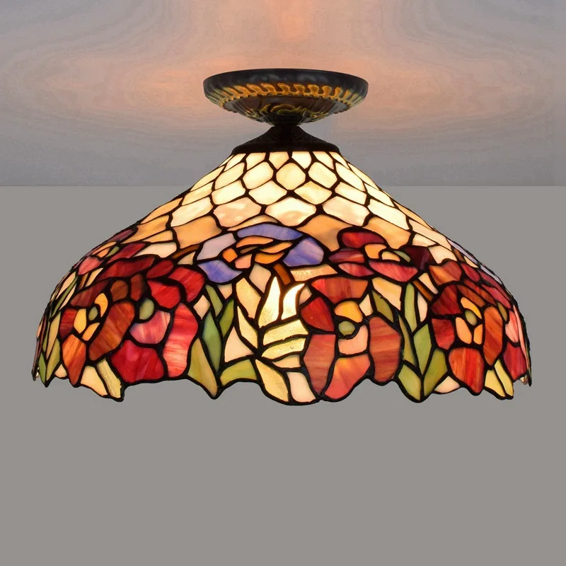 

40cm European Countryside Vintage Tiffany Multi-Color Glass Restaurant Bedroom Corridor Corridor Bathroom Glass Ceiling Lamp