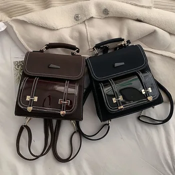

2019 Autumn Both Shoulders Package Matting Match Patent Leather Small Backpack Single Shoulder Messenger All-match Packet