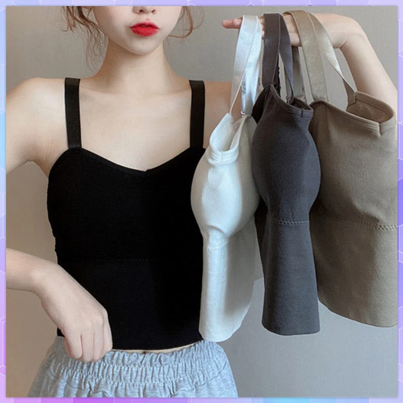 

Woman Tank Top Women Strap Vest Sexy Female Crop Top Female Cropped With Chest Padded Camisole Summer 2021 Sleeveless Camis