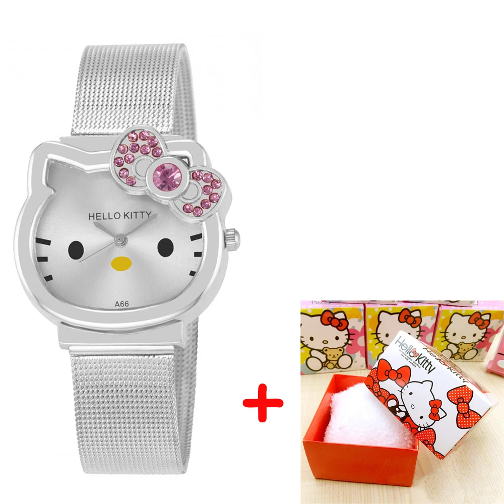 Silver watch - box Высококачественные кварцевые часы с милым сетчатым ремешком из нержавеющей стали для детей, девочек и мальчиков, повседневные наручные часы с браслетом, Relogio - Цвет: Silver watch - box