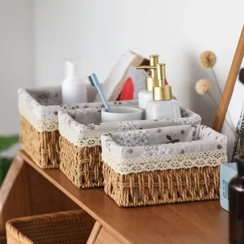 

Storage Basket Straw Rattan Woven Cloth Storage Basket Desktop Sundries Toy Key Basket Cosmetic Storage Box Snack Basket