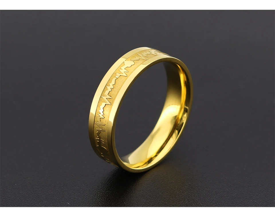 Innopes ECG Ring Stainless Steel Mood Ring Promise Heartbeat Wedding gold Ring Fashion Couple Jewelry for Men Women