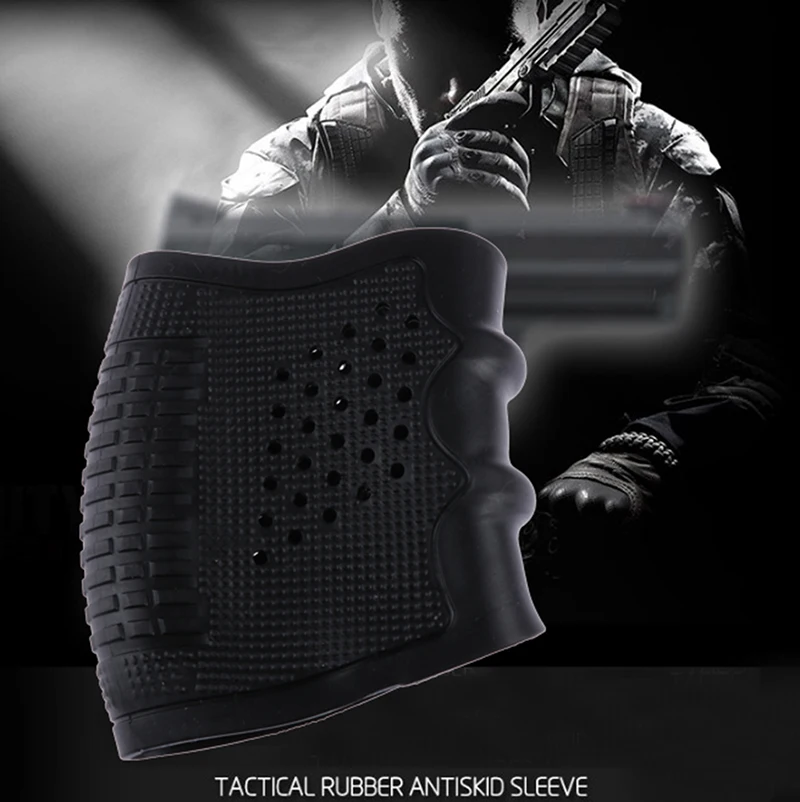 Tactical Pistol Handgun Rubber Military Accessory Sleeve Anti Slip Airsoft shooting Hunting Black Gun Grip Glove Protect Cover | Спорт и
