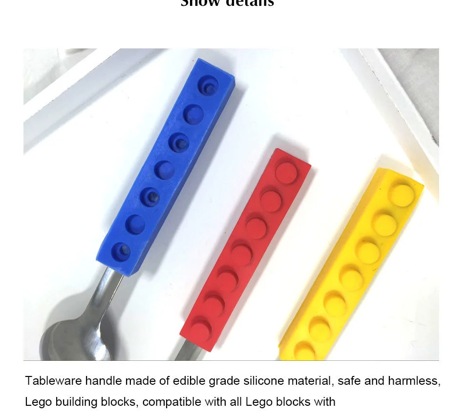 Creative Lego Bricks Portable Silicone Stainless Steel Tableware Set Travel Kids Adult Cutlery Fork Picnic Set Gift Dinnerware (9)