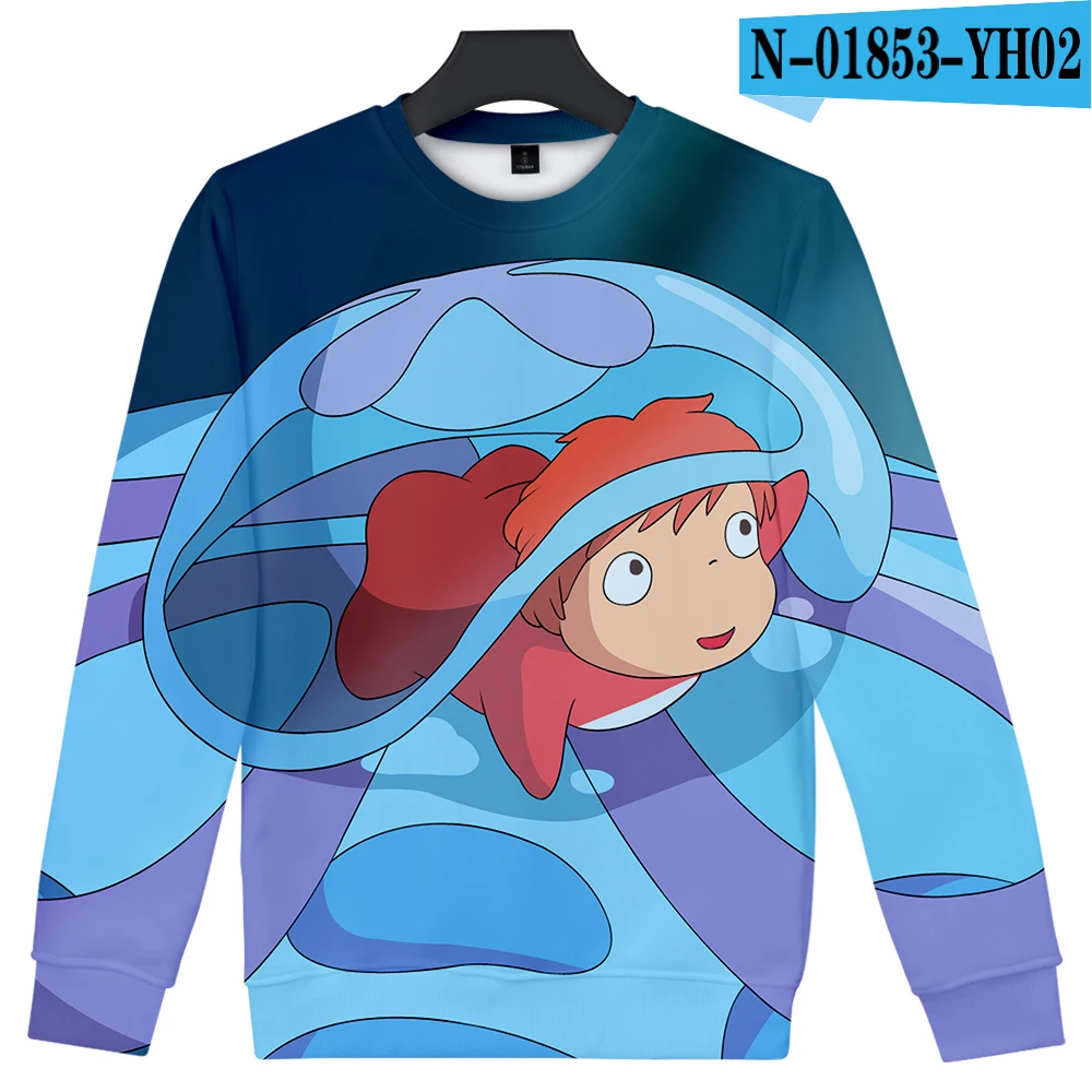 Толстовка Ponyo On The Cliff с принтом аниме Harajuku, толстовки для мужчин и женщин, Повседневная Толстовка, осенняя мода, теплые пуловеры с круглым вырезом - Цвет: 3D