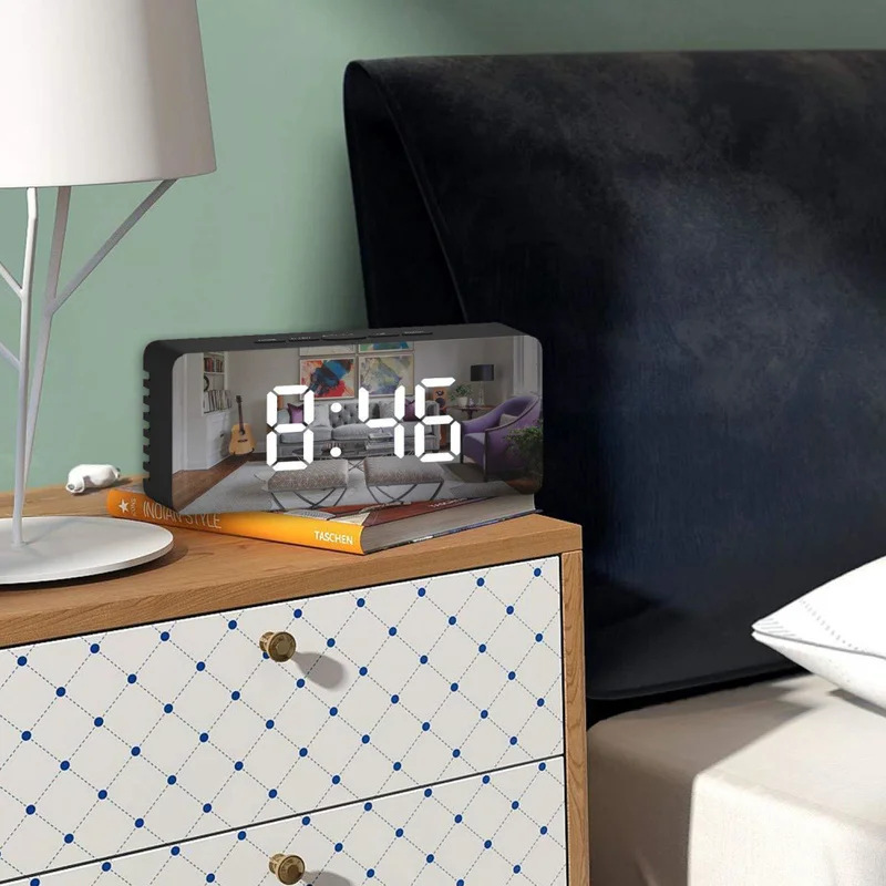 

Electronic Time Temperature Display Home Decor Clock Lamp LED Night Light Mirror Alarm Clock Digital Snooze Wake Up Table Clock