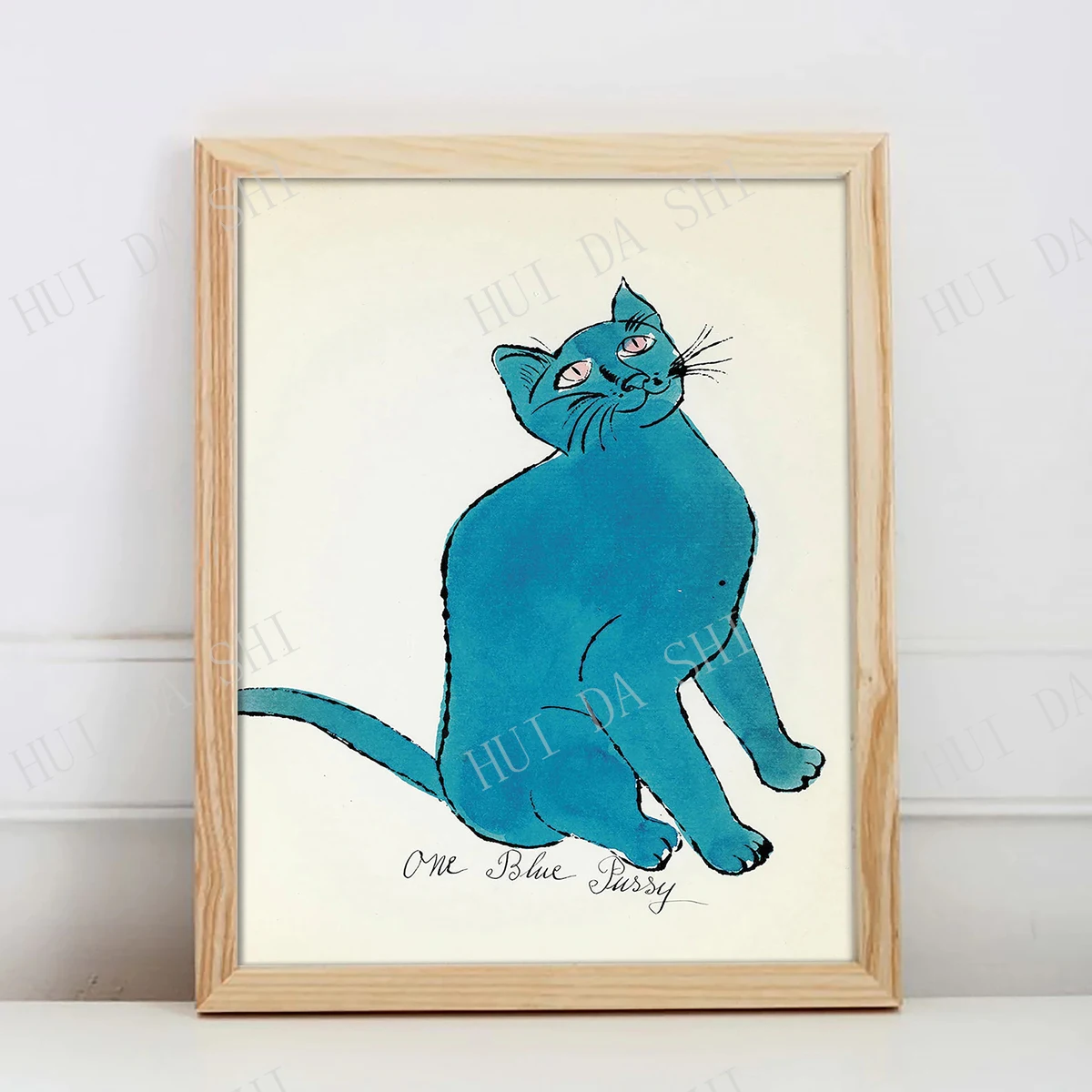 Художественная печать One Blue Pussy - Andy Warhol с животными рисунок в стиле поп-арт