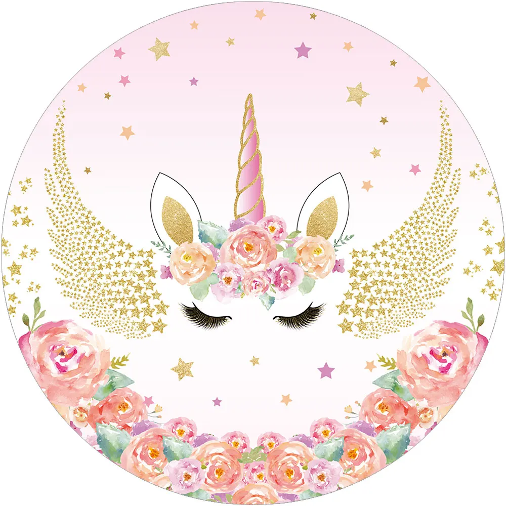 

Unicorn Birthday Party Round Backdrop Cover Circle Banner Newborn Multiple Choices Customize Photo Background Photocall