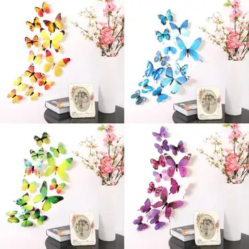 

12pcs/set PVC 3D Butterfly Wall Sticker Labels Kids Room Decor Wall Decals Magnet Window Fridge Stickers Wallpaper Home Decor