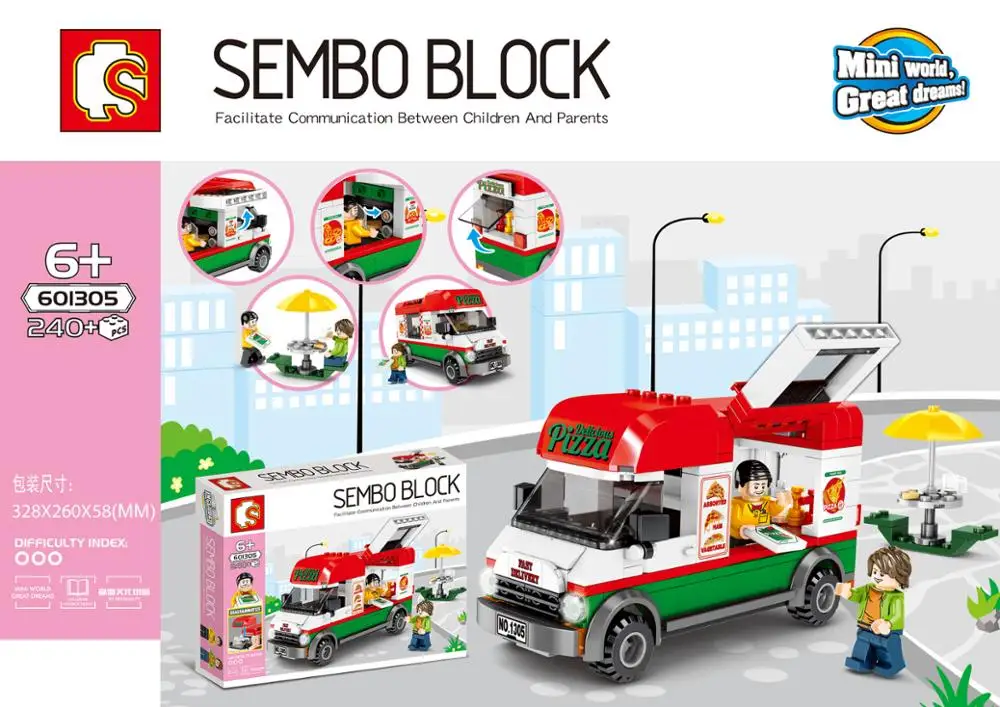 7sets SD601302/601303 Building Blocks Bricks MINI Street Series Ice cream cart Ambulance Children Educational Toy Model Gift