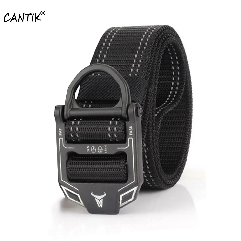 CANTIK New Brand Name Design Quality Line Nylon Belt Army Fan Outdoor Slide Belts for Men 3.8cm Width Jeans Accessories CBCA236