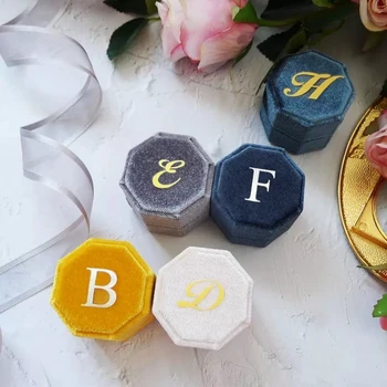 

Custom Velvet Ring Box Hexagon Shape Rainbow Collection for Engagement Wedding Ring and Bridal Photo Props Heirloom box