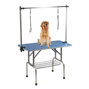 

W90*D60*H76(cm) / 36*23.6*30(inch) Adjustable Portable Stainless Steel Dog Grooming Table With Arm Noose+ + Accessories Tray