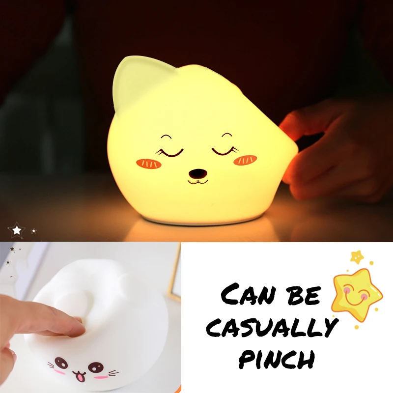 

Silicone Night Light Touch Sensor Control USB Powered LED Cute cat Lamp For Children Baby Kids Bedside Bedroom gift nightlights