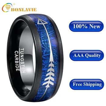 

Hot Sale Men's Wedding Ring Plating Black Inlay Blue Imitation Aerolite Tungsten Steel Ring Arrow Men Ring Jewelry