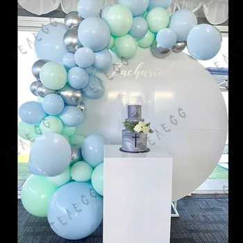 

116Pcs Pastel Macaron Blue Mint Balloon Garland Arch Kit Sliver Birthday Wedding Anniversary Balloons Baby Shower Party Decor