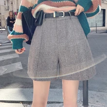 MISHOW Осень Зима шерстяные широкие шорты женские повседневные с высокой талией на молнии однотонные шорты MX19C2489