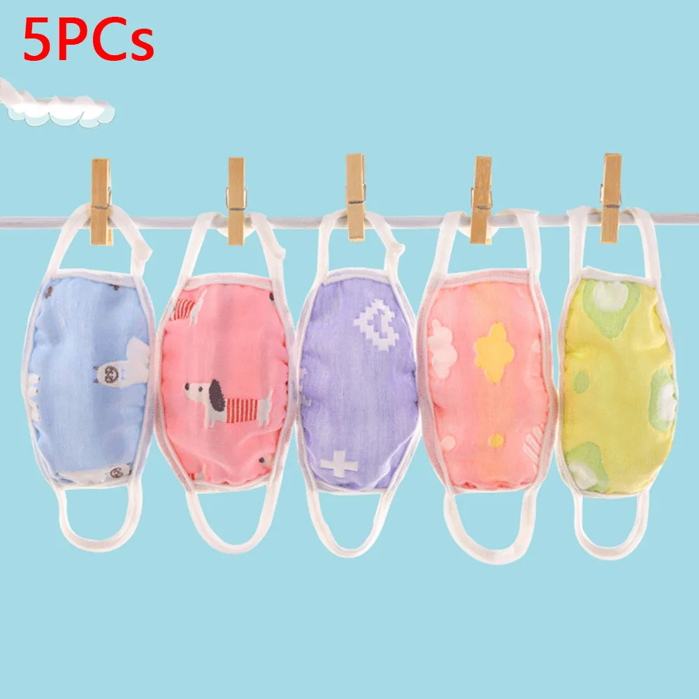 

5PCs Printed Kids Mouth Mask Washable Cotton Anti Dust Anti Pollution Face Shield Wind Proof Dustproof PM2.5 Mouth Mask
