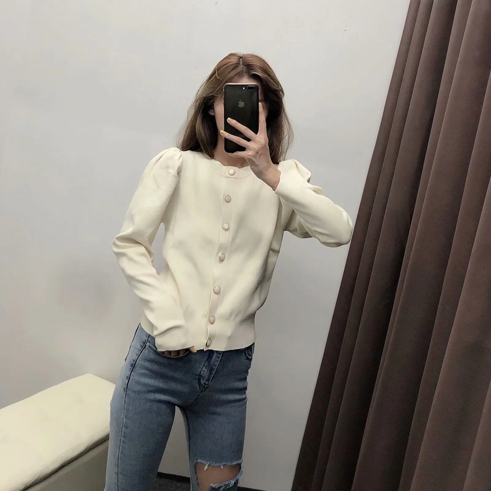 Новинка осени, одноцветная вязаная AliExpress с v-образным вырезом и длинным рукавом в западном стиле