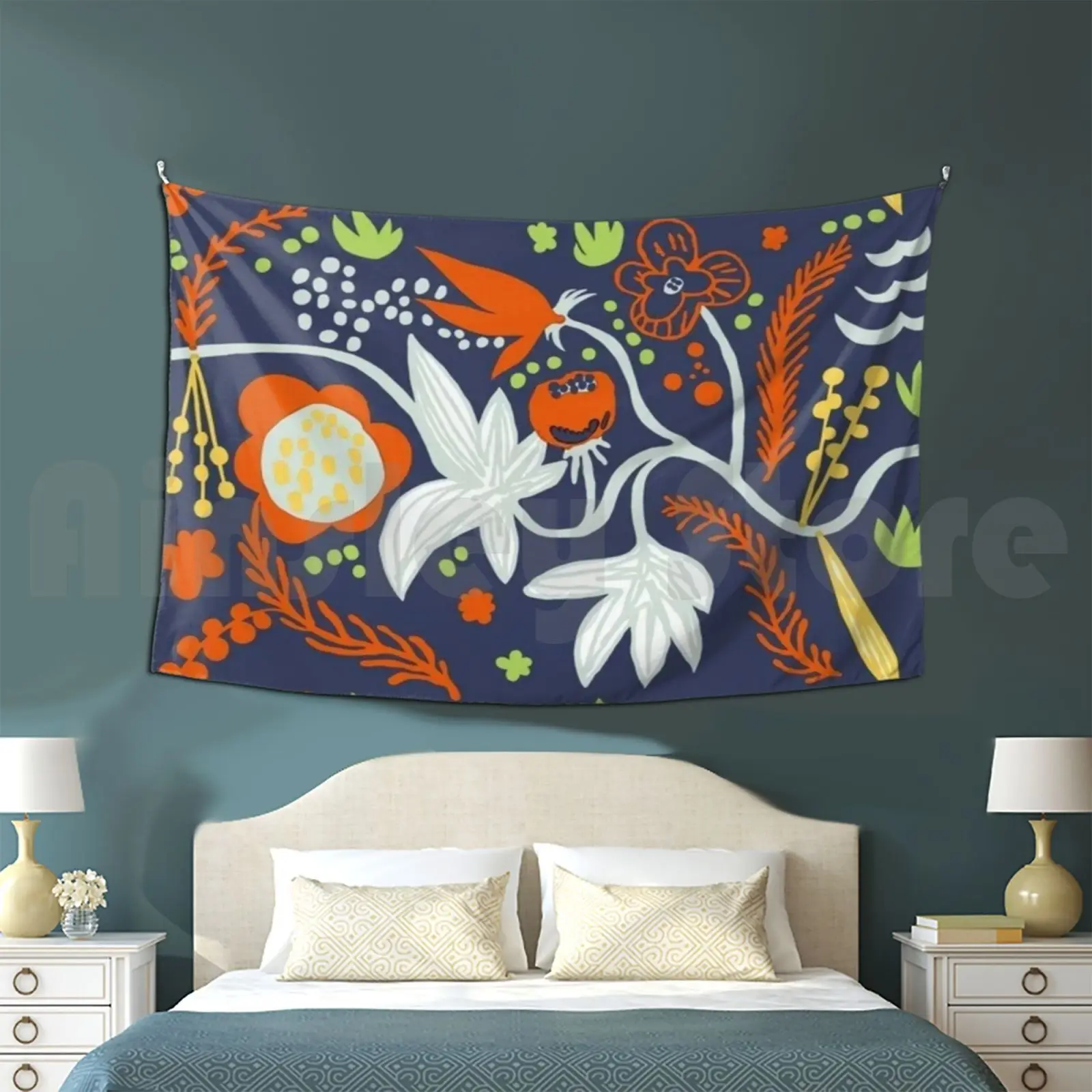 Scandinave Floral Design Tapestry Soggiorno Camera Da Letto Lokki Bianco Scandinavo Scandi Svezia Svedese